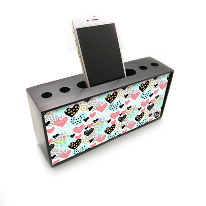 Pen Mobile Stand Holder Desk Organizer - Doted Hearts Nutcase