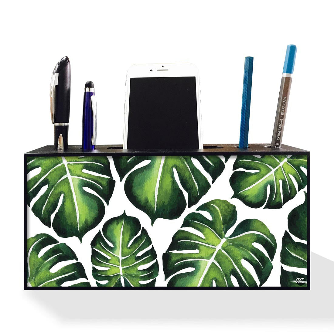 Pen Mobile Stand Holder Desk Organizer - Monstera Leaves Nutcase