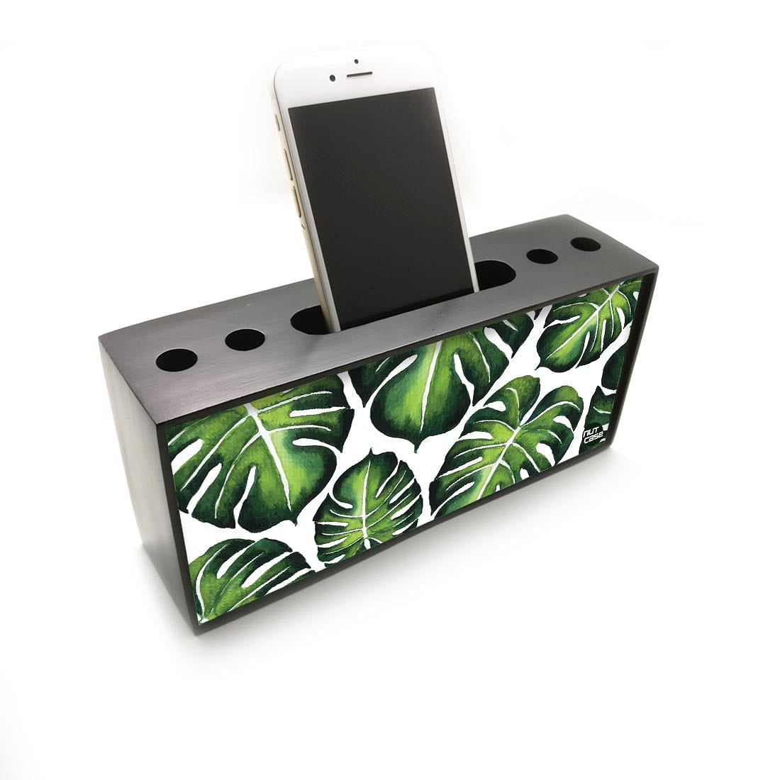 Pen Mobile Stand Holder Desk Organizer - Monstera Leaves Nutcase