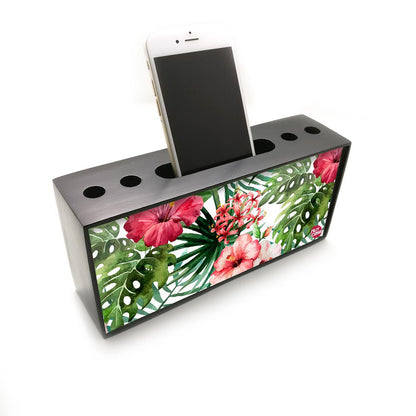 Pen Mobile Stand Holder Desk Organizer - Hibiscus Leaves Nutcase