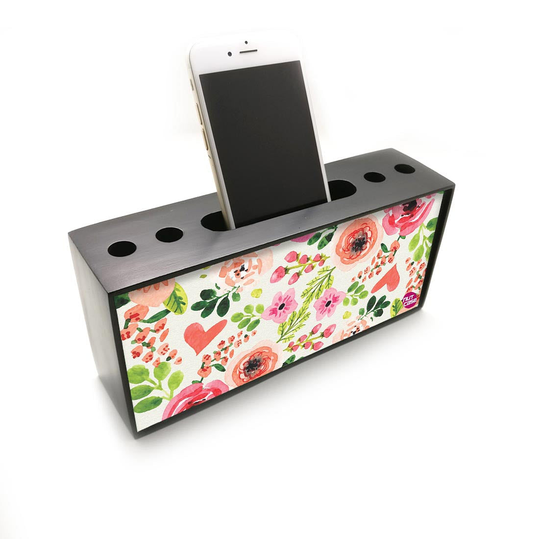 Pen Mobile Stand Holder Desk Organizer - Watercolor Flowers Nutcase