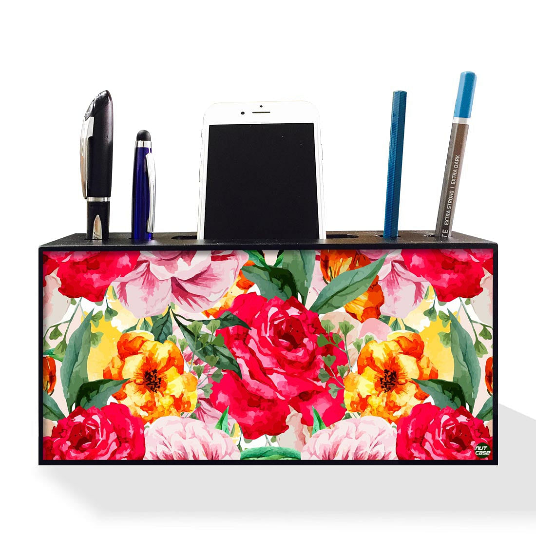 Pen Mobile Stand Holder Desk Organizer - Roses Red Nutcase