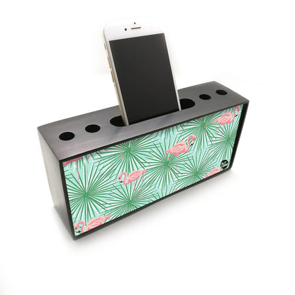 Pen Mobile Stand Holder Desk Organizer - Flamingos With Leaves Nutcase