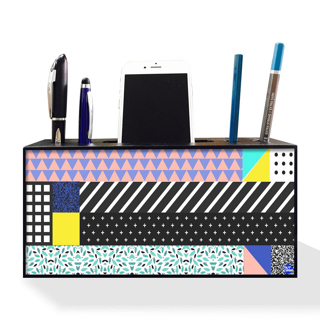 Pen Mobile Stand Holder Desk Organizer - Line Pattern Nutcase