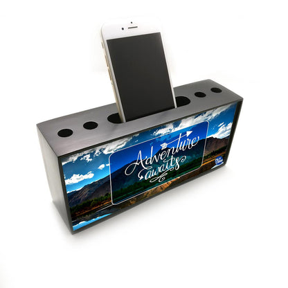 Pen With Phone Holder Wooden Desk Organizer - Adventure Awaits Nutcase