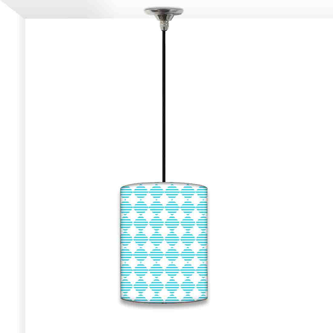 Round Ceiling Pendant Lamp - Blue Square Lines Nutcase