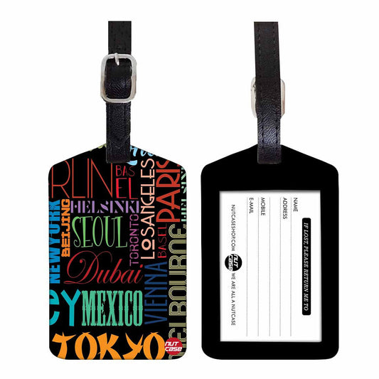 Luggage Tags Set Of 2 -  CITIES OF THE WORLD BLACK Nutcase