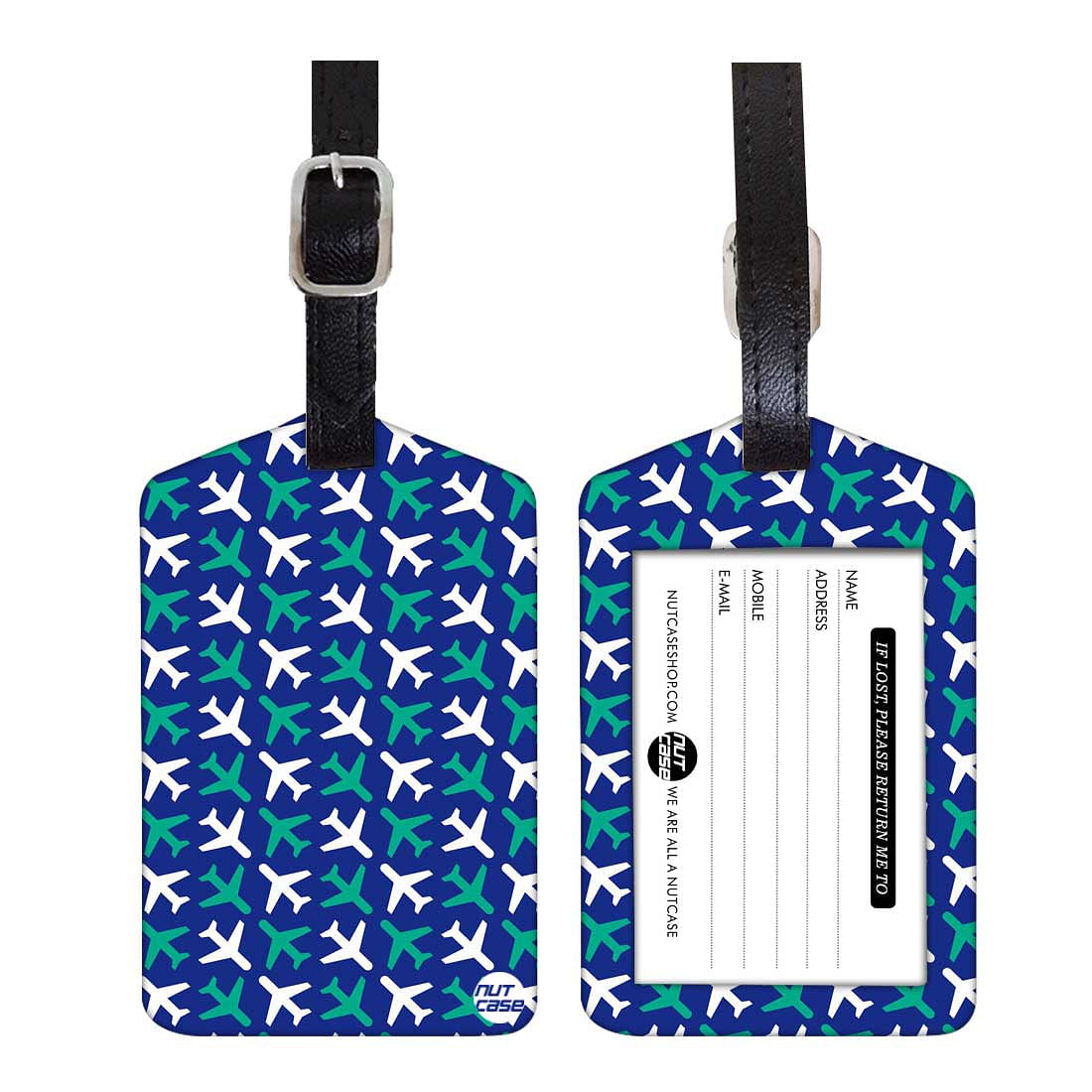 Luggage Tags Set Of 2 -  BLUE PLANE PATTERNS Nutcase