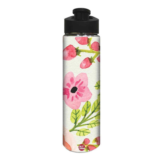 Designer Sipper Steel Water Bottle for Kids -  Pink Flower Nutcase