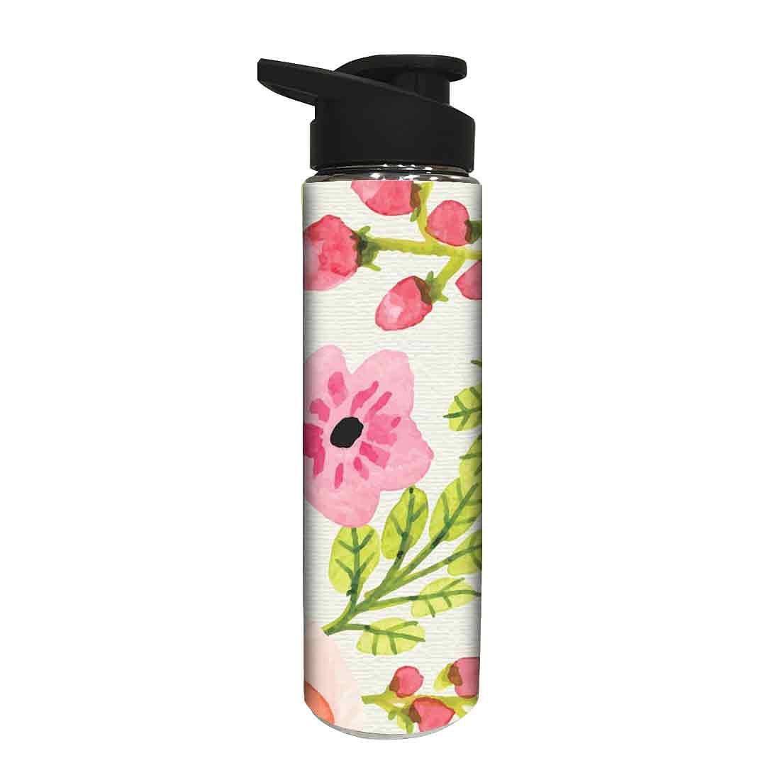 Designer Sipper Steel Water Bottle for Kids -  Pink Flower Nutcase