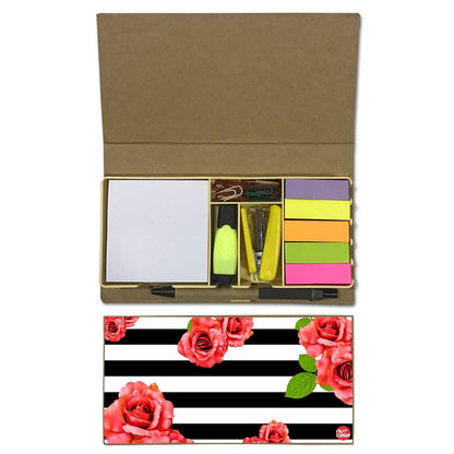 Stationery Kit Desk Organizer Memo Notepad - Floral Stripes Nutcase