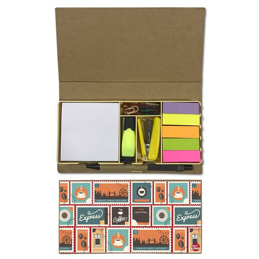 Stationery Kit Desk Organizer Memo Notepad - Vintage Stamps Nutcase