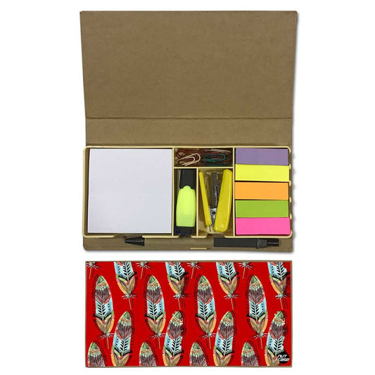 Stationery Kit Desk Organizer Memo Notepad - Red Feathers Nutcase