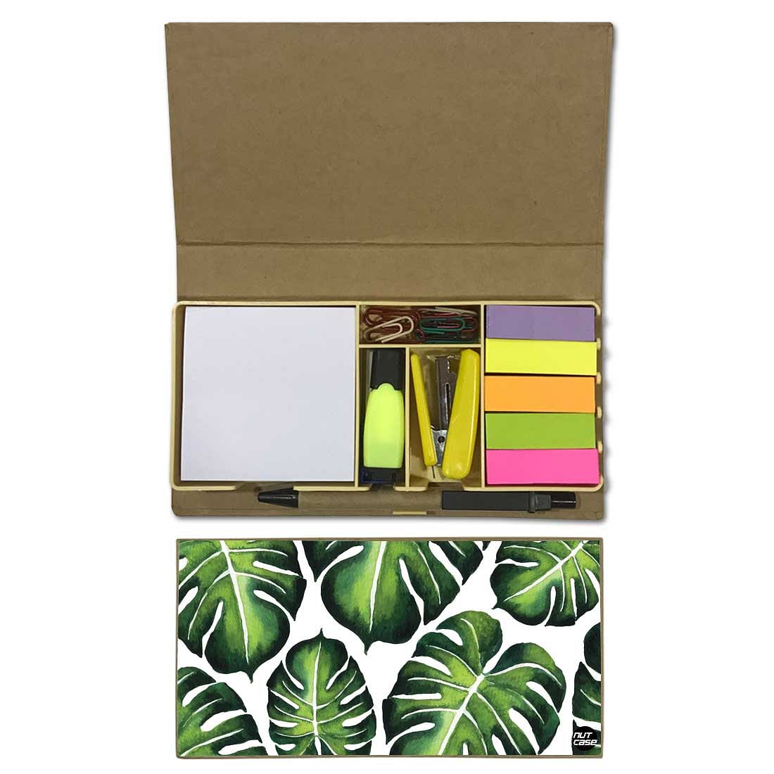 Stationery Kit Desk Organizer Memo Notepad - Monestera Leaves Nutcase