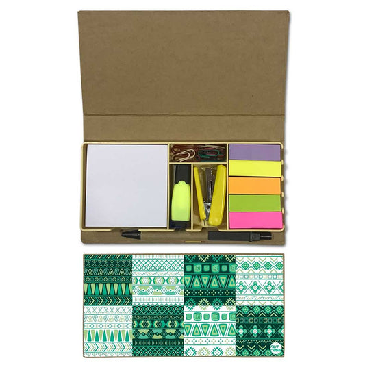 Stationery Kit Desk Organizer Memo Notepad - Green Pattern Nutcase