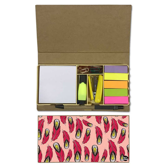 Stationery Kit Desk Organizer Memo Notepad - Pink Feathers Nutcase