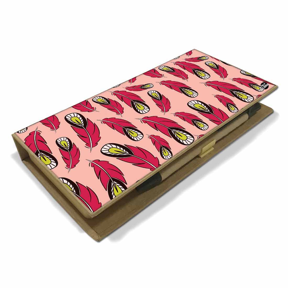 Stationery Kit Desk Organizer Memo Notepad - Pink Feathers Nutcase