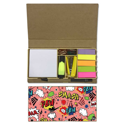 Stationery Kit Desk Organizer Memo Notepad - Comic Pop Art Pink Nutcase