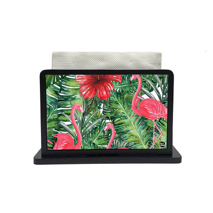 Tissue Holder Paper Napkin Stand - Hibiscus Flower With Flamingos Nutcase