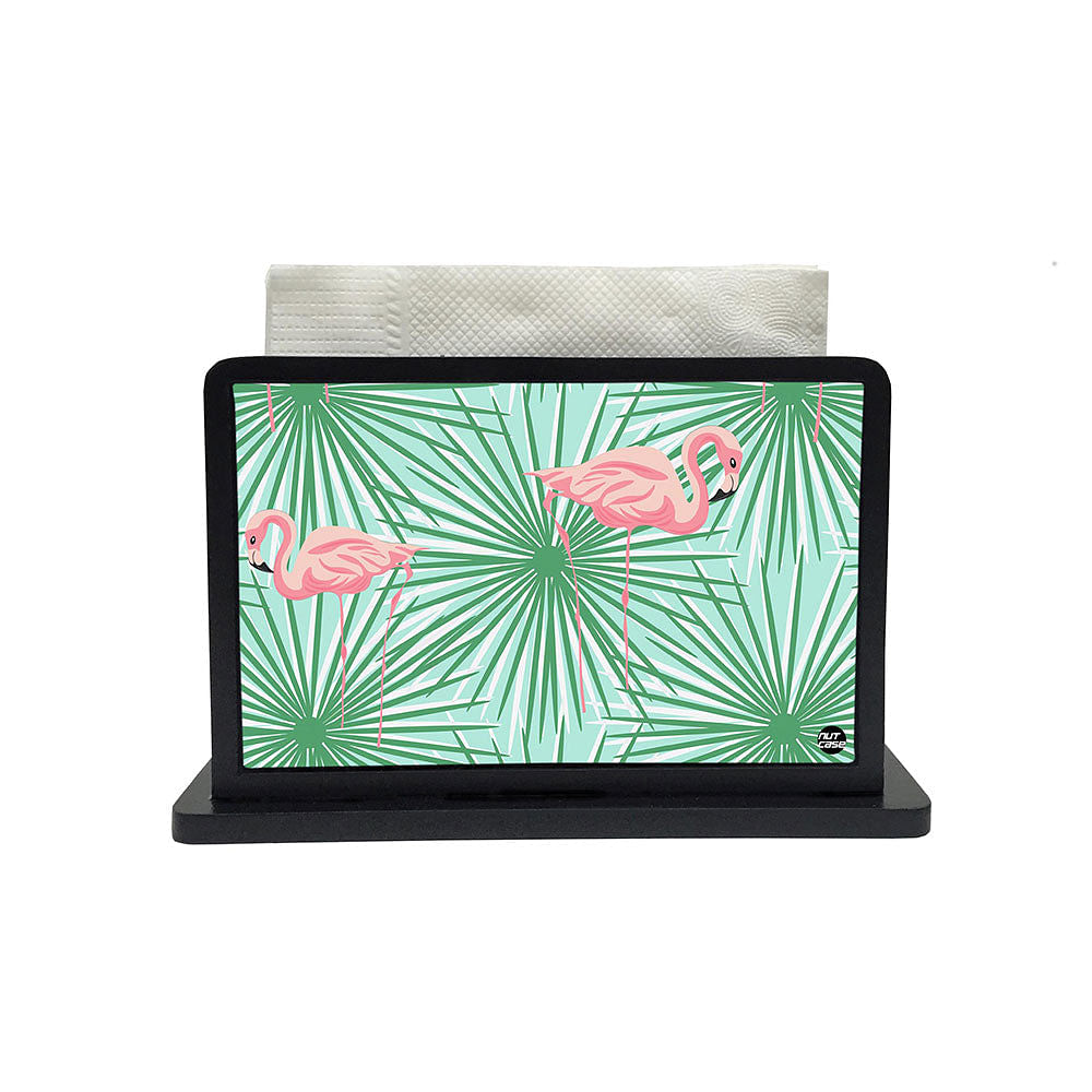 Tissue Holder Paper Napkin Stand - Flamingo With Green Leaves Nutcase