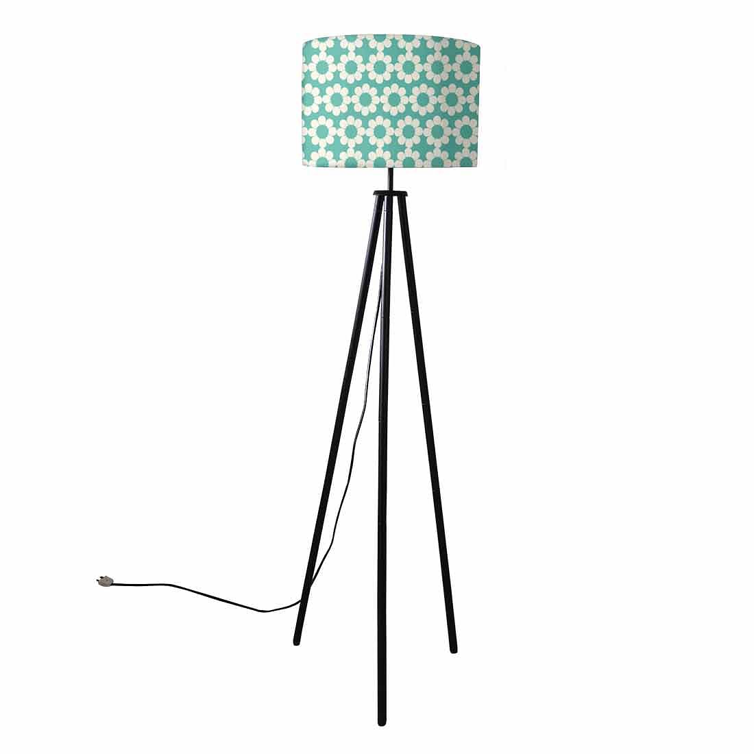 Metal Tripod Standing Floor Lamp for Bedside Light- Teal Patterns Nutcase