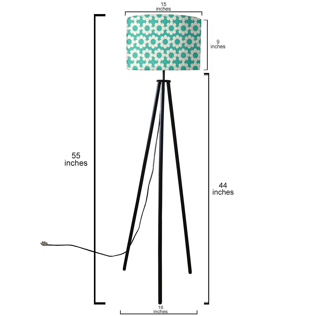 Metal Tripod Standing Floor Lamp for Bedside Light- Teal Patterns Nutcase