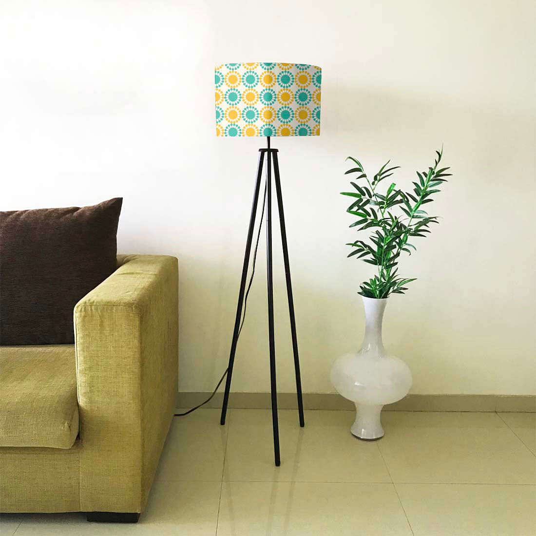 Modern Wooden for Living Room Floor Lamp -Yellow Blue Circles Nutcase