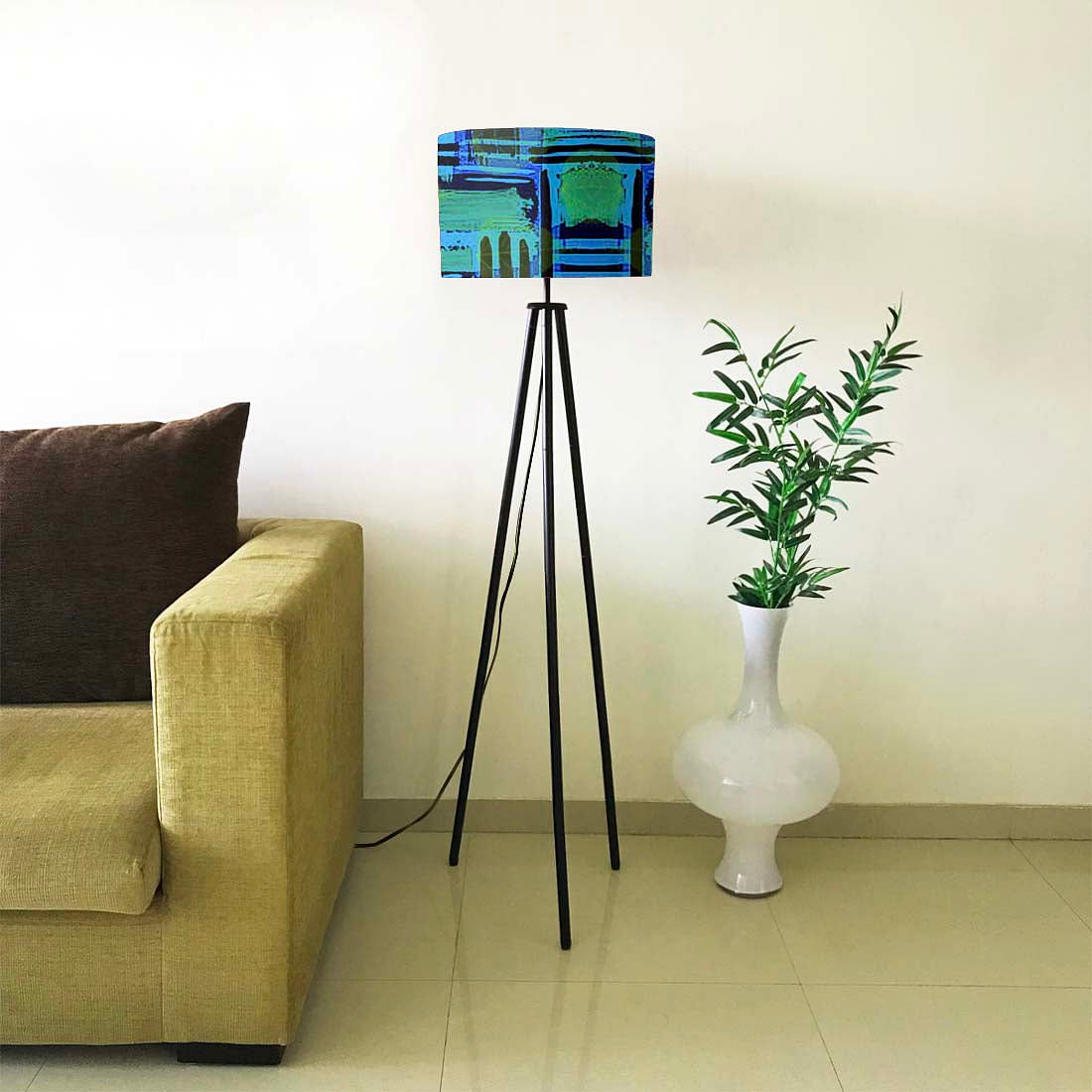 Tripod Standing Floor Lamp -Blue Abstract Nutcase