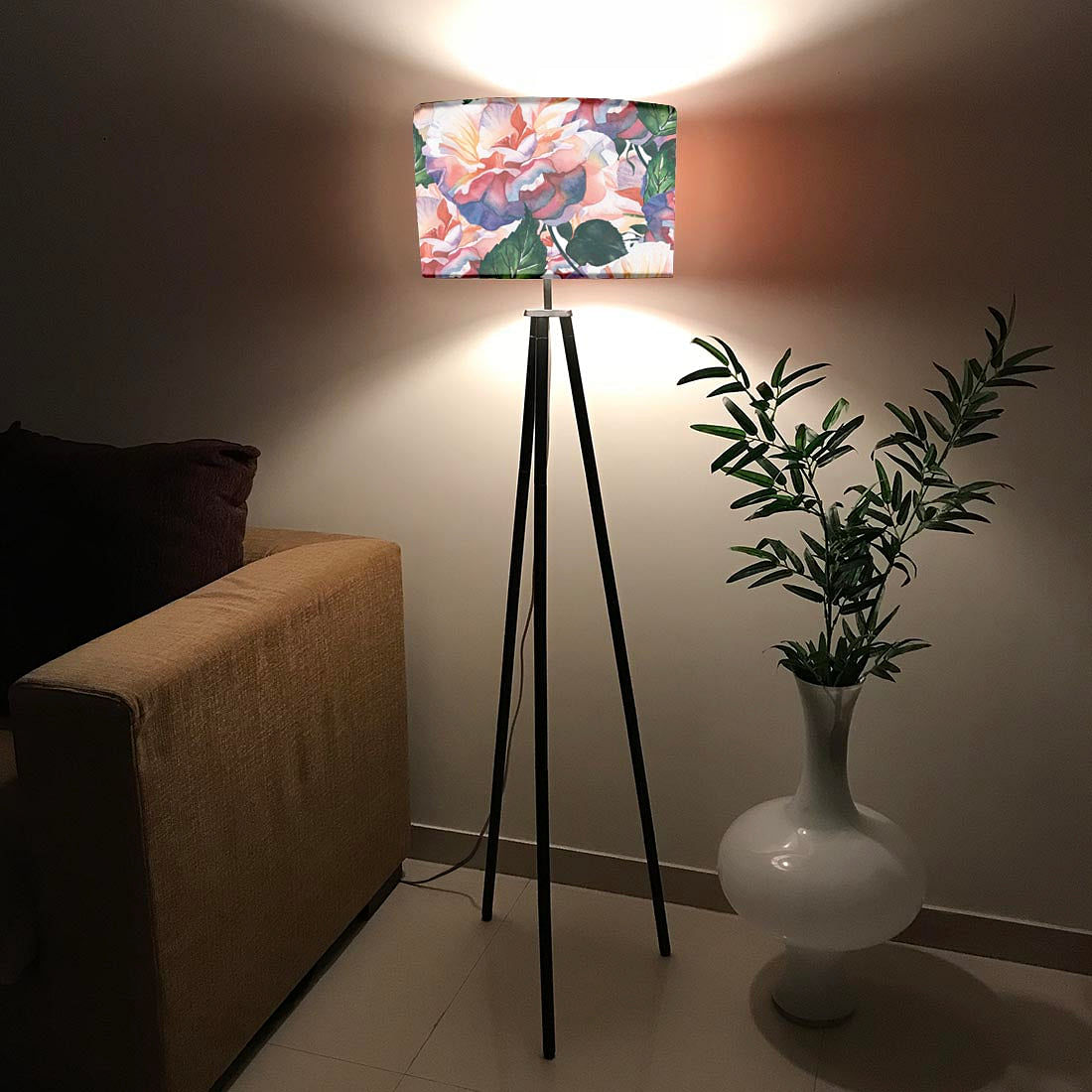 Tripod Standing Floor Lamp -Purple Flowers Nutcase