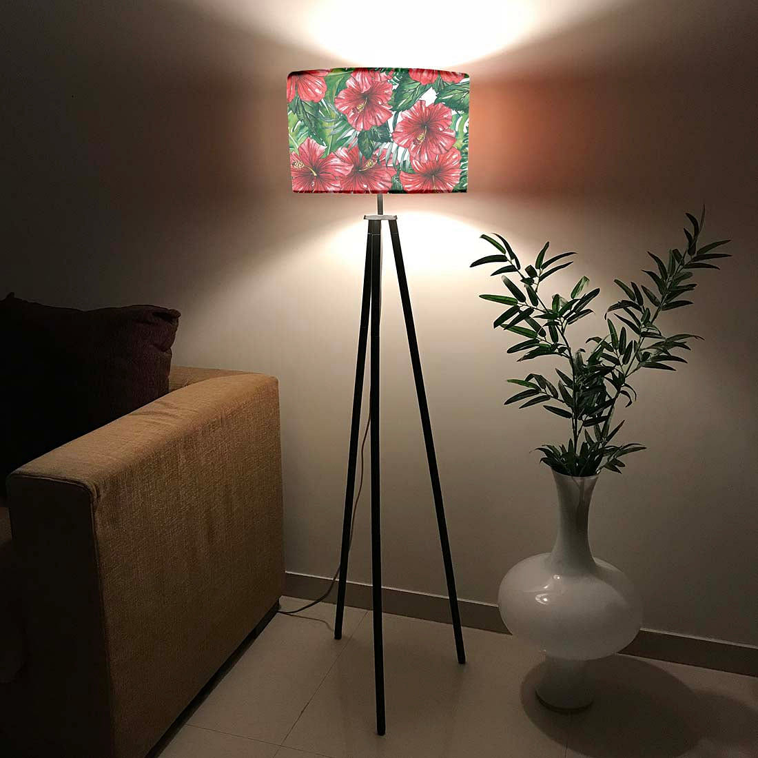 Tripod Standing Floor Lamp -Watercolor Hibiscus Nutcase