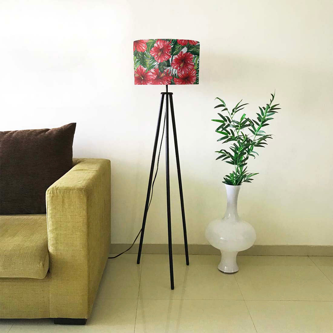Tripod Standing Floor Lamp -Watercolor Hibiscus Nutcase