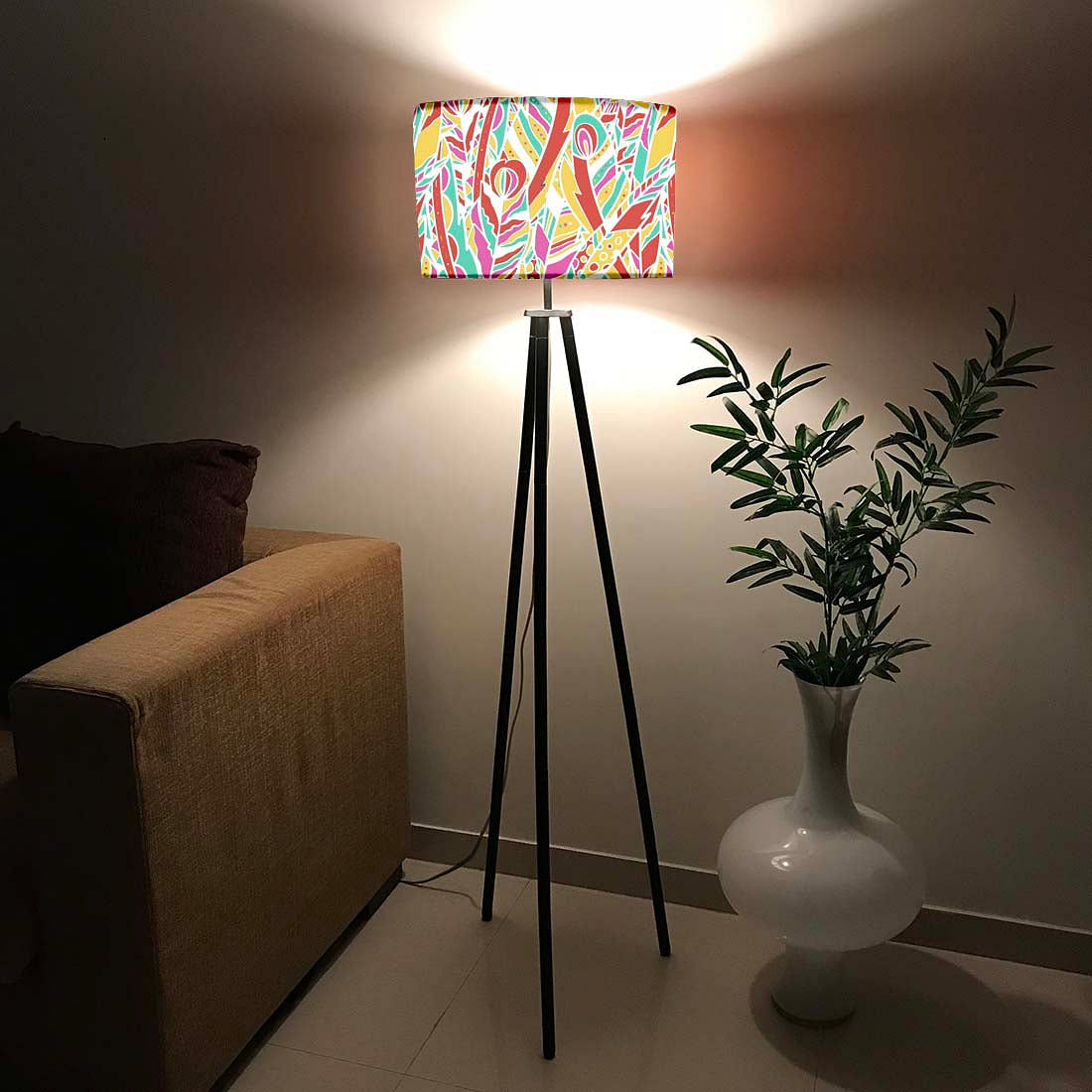 Tripod Standing Floor Lamp -Multicolor Feathers Nutcase