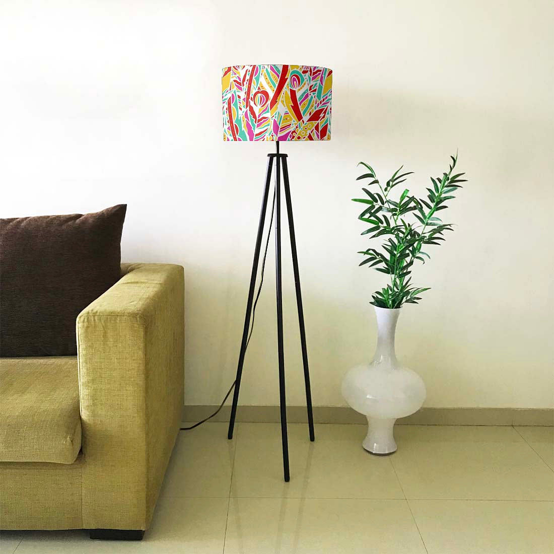 Tripod Standing Floor Lamp -Multicolor Feathers Nutcase