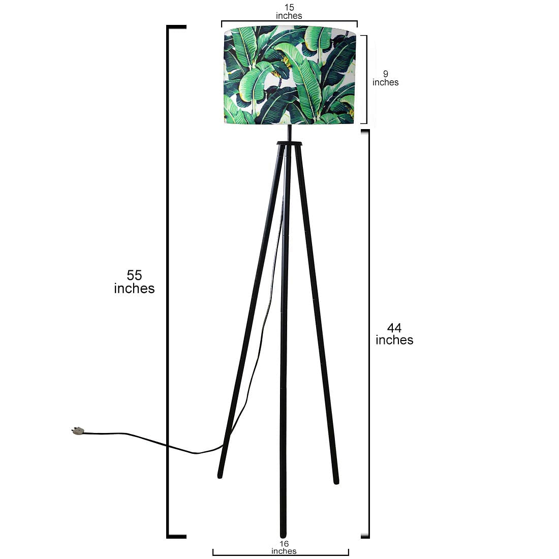 Tripod Standing Floor Lamp for Bedroom - Green Leaves Nutcase