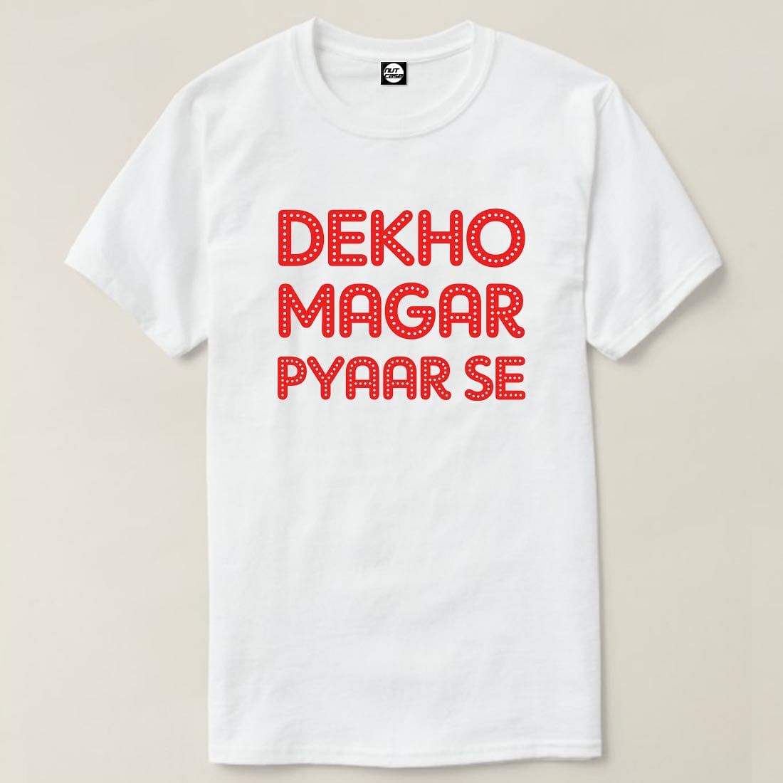 Nutcase Designer Round Neck Men's T-Shirt Wrinkle-Free Poly Cotton Tees - Dekho Magar Pyaar Se Nutcase