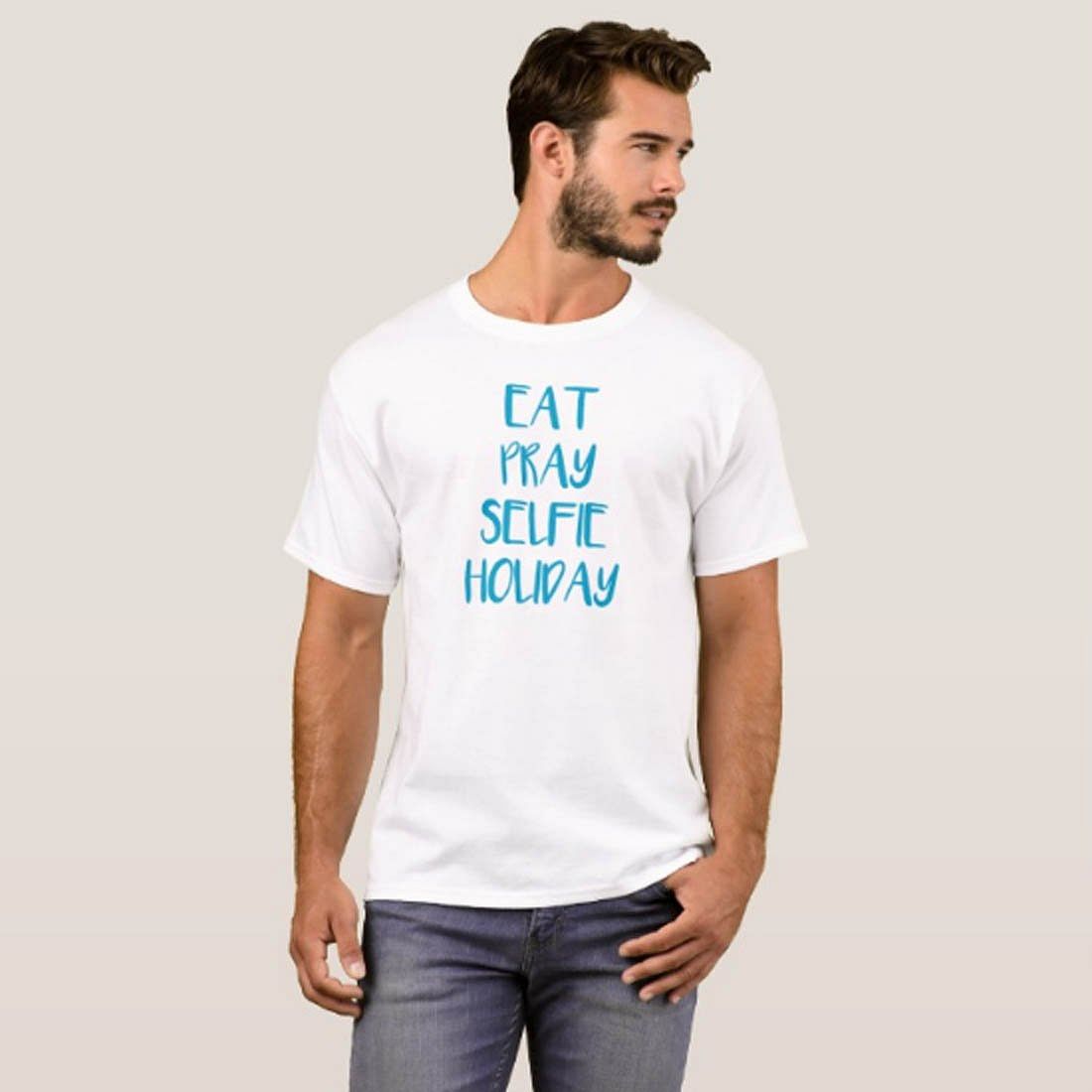 Nutcase Designer Round Neck Men's T-Shirt Wrinkle-Free Poly Cotton Tees - Eat Pray Selfie Holiday Nutcase