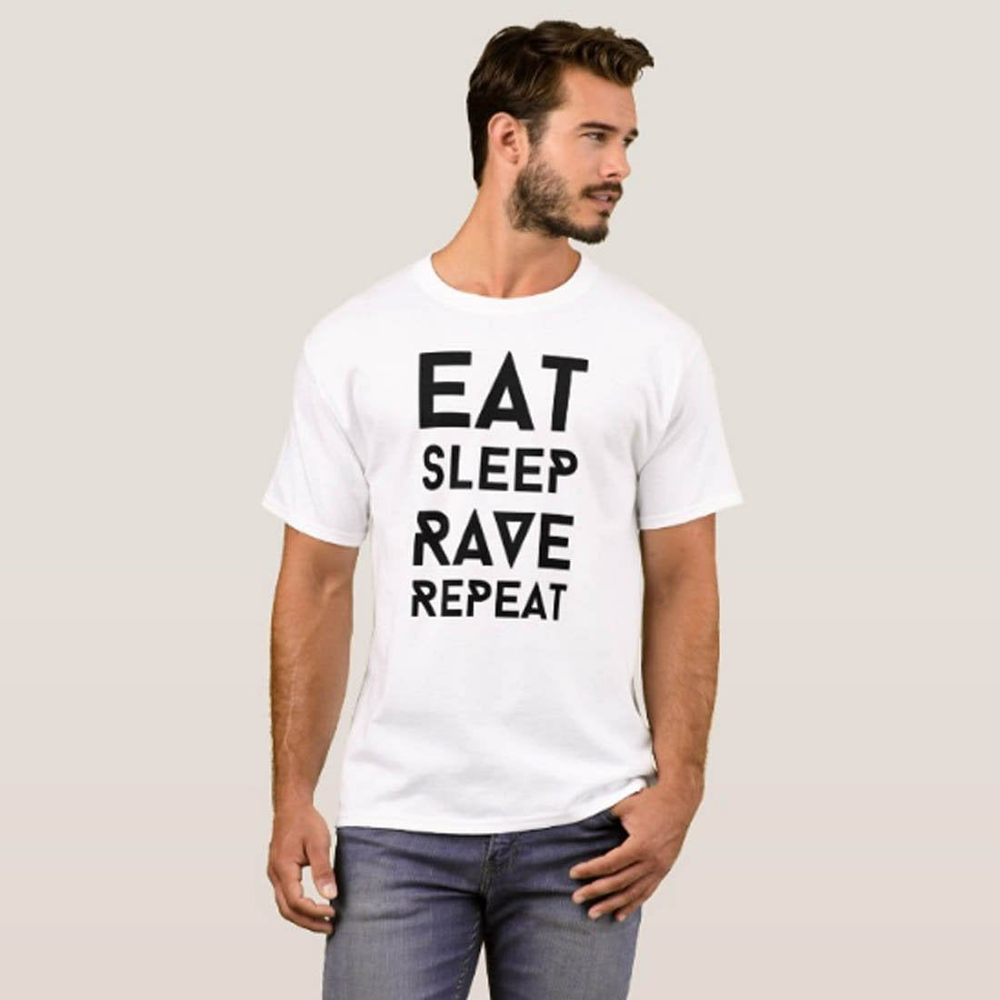 Nutcase Designer Round Neck Men's T-Shirt Wrinkle-Free Poly Cotton Tees - Eat Sleep Rave Repeat Nutcase