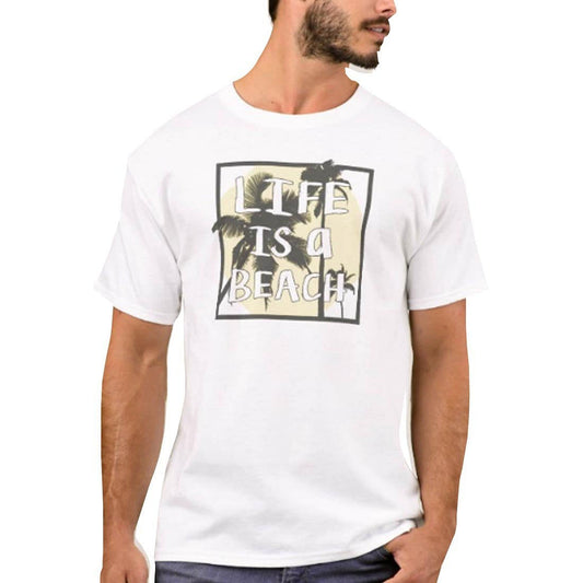 Nutcase Designer Round Neck Men's T-Shirt Wrinkle-Free Poly Cotton Tees - Life is A Beach Nutcase