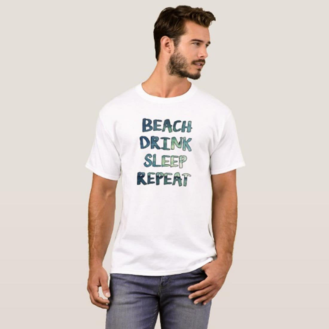 Nutcase Designer Round Neck Men's T-Shirt Wrinkle-Free Poly Cotton Tees - Beach Drink Sleep Repeat Nutcase