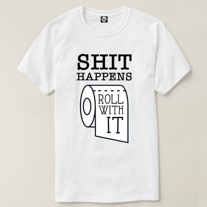 Nutcase Designer Round Neck Men's T-Shirt Wrinkle-Free Poly Cotton Tees - Shit Happens Roll Nutcase