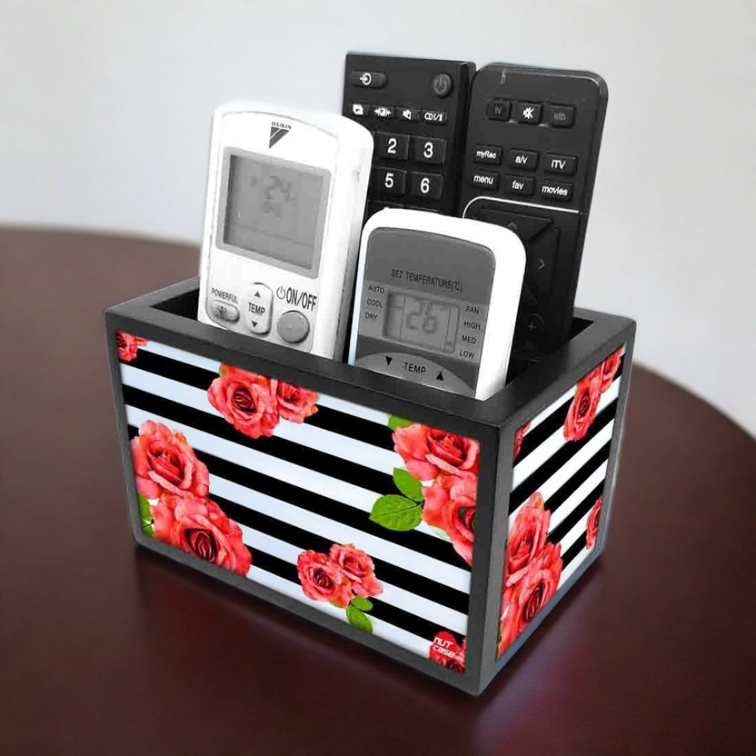Floral Remote Control Stand For TV / AC Remotes -  Red Flowers Nutcase
