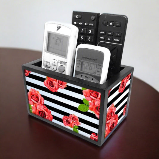 Floral Remote Control Stand For TV / AC Remotes -  Red Flowers Nutcase