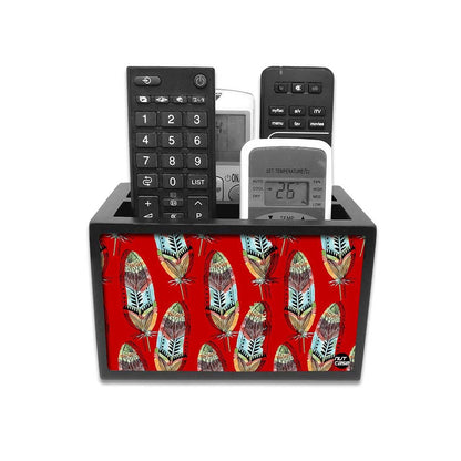 Designer Remote Control caddy For TV / AC Remotes -  Feather in Red Nutcase