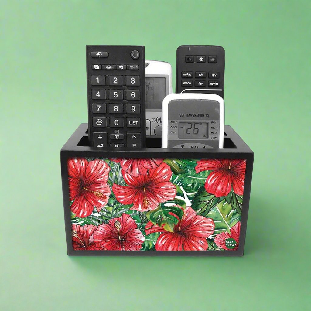 Designer Floral Tv Remote Holder For TV / AC Remotes -  Hibiscus Flower Nutcase