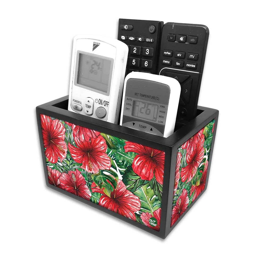 Designer Floral Tv Remote Holder For TV / AC Remotes -  Hibiscus Flower Nutcase