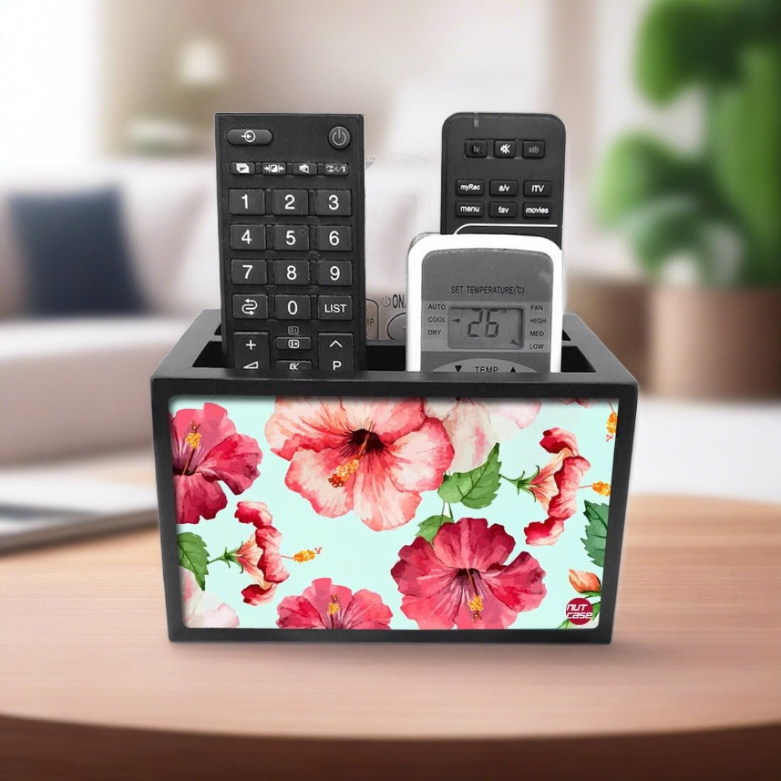 Floral Tv Remote Holder For TV / AC Remotes -  Hibiscus Flower With White Background Nutcase