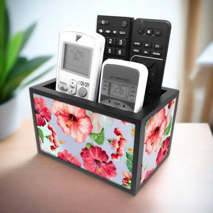 Floral Tv Remote Holder For TV / AC Remotes -  Hibiscus Flower With White Background Nutcase