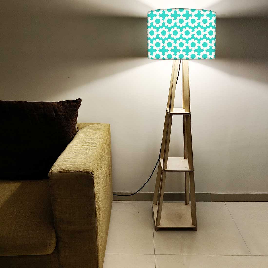 Wooden Tripod Floor Lamp - Teal Patterns Nutcase