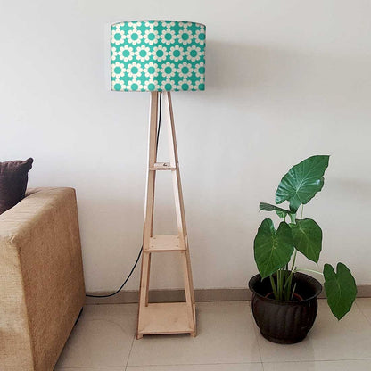 Wooden Tripod Floor Lamp - Teal Patterns Nutcase