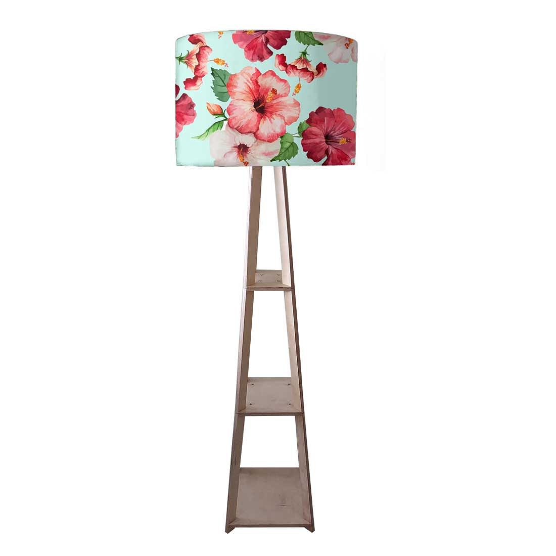 Wooden Floor Lamp Decorative for Living Room - Red Hibiscus Nutcase